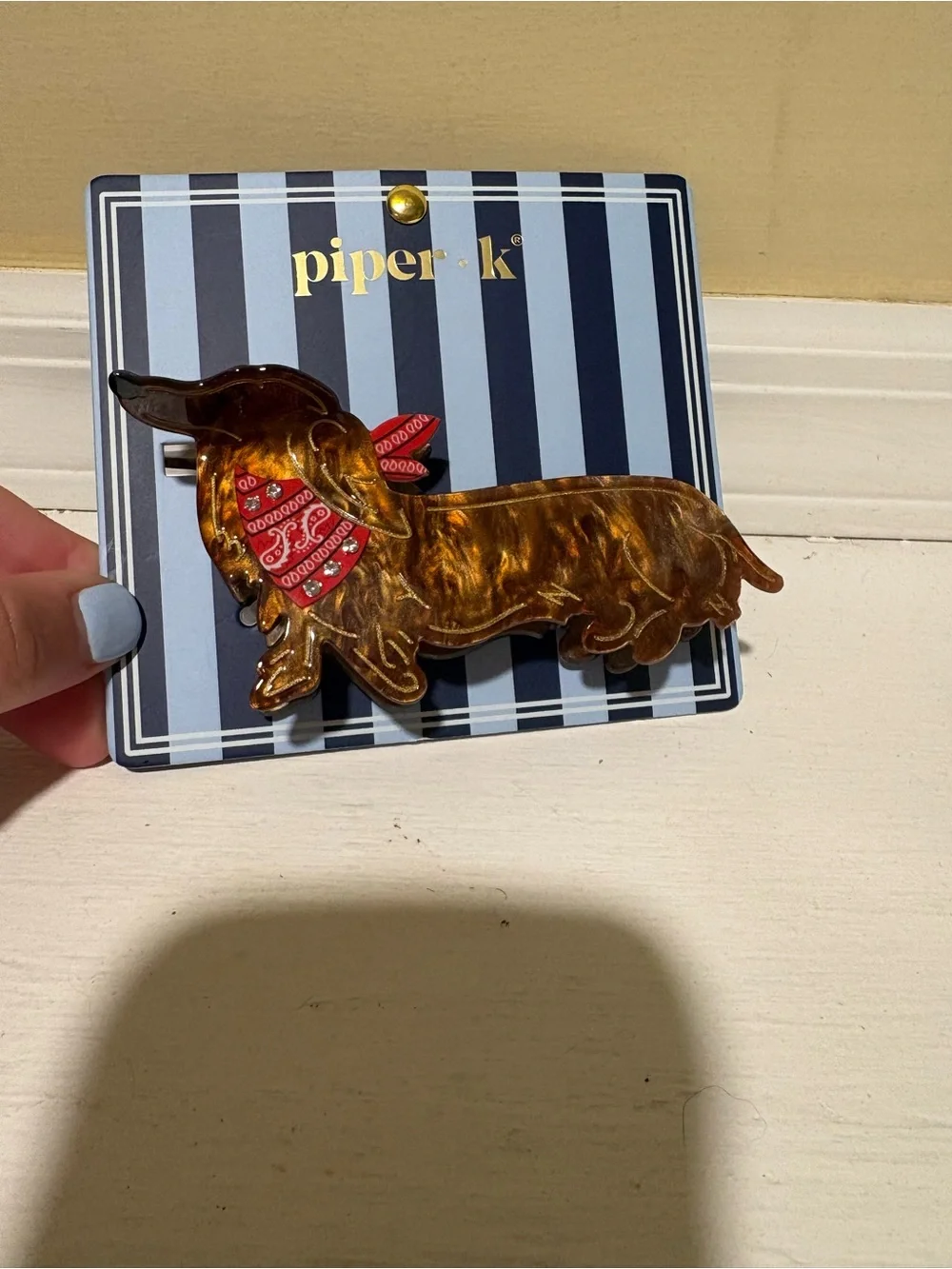 Piper Tortoiseshell Dachshund Hair Clip with Red Bandana